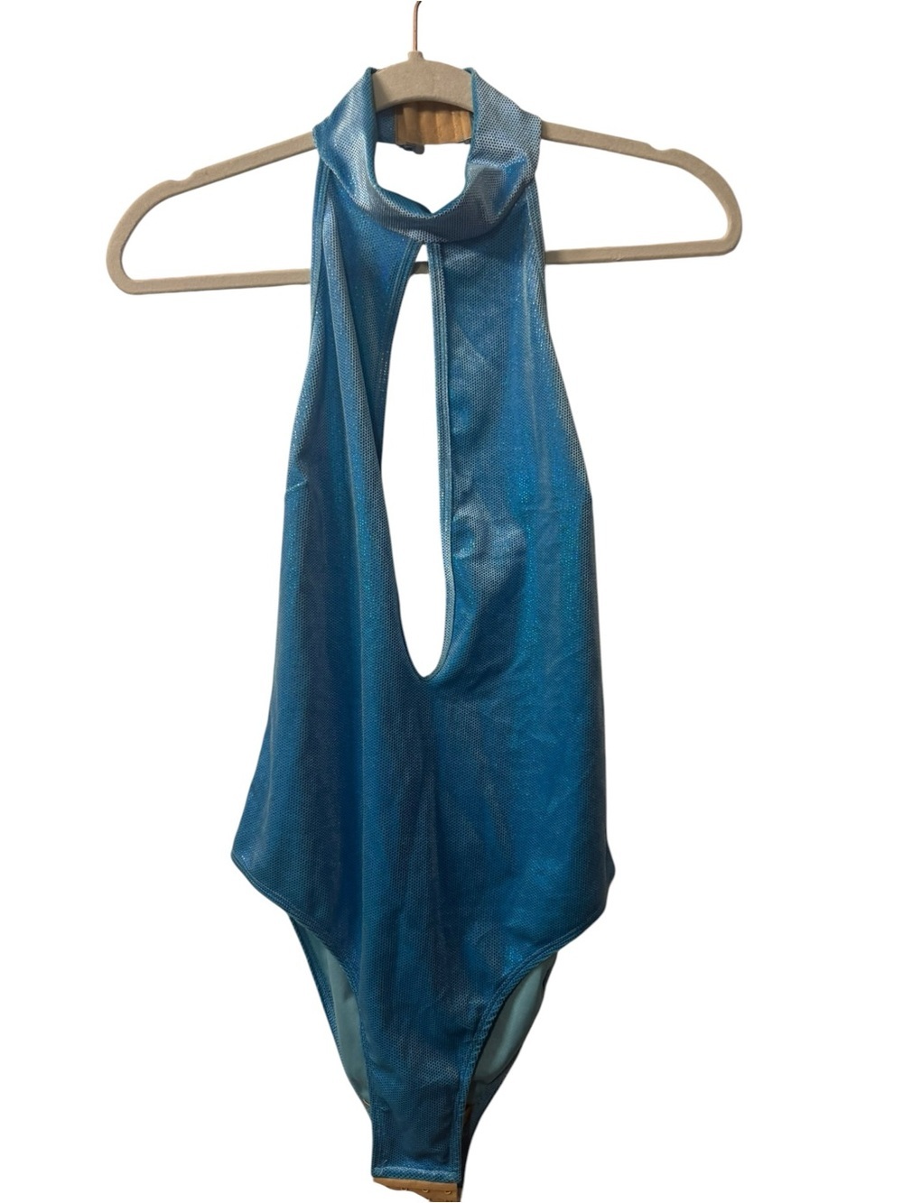 Women’s Sugar Super Hero costume blue one piece bodysuit NWT Size L/XL